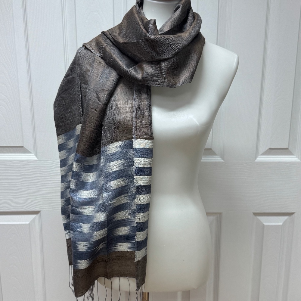 Unisex‎ Silk Scarf With Thin Fringes  68" x 25" - NEW in Bag.